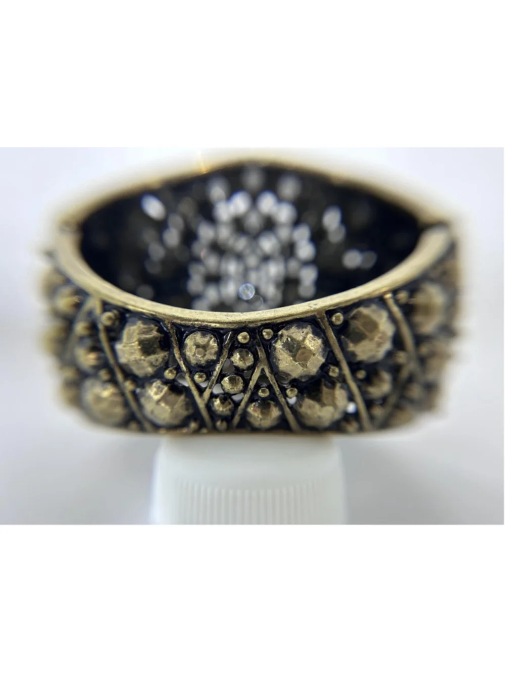 Bracelet Bronze Tone Multicolor Cuff Bohemian Rhinestone Glass Push Lock